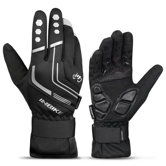 INBIKE Cycling Winter Gloves,for Men Windproof Reflective Thermal Gel Pads Touch Screen MTB Mountain Bike Black Large