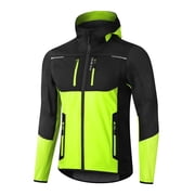 INBIKE Hooded Cycling Bike Jacket Men Running Biking Windbreaker Reflective Windproof Thermal Fleece Lined Bicycle Coat Green Large