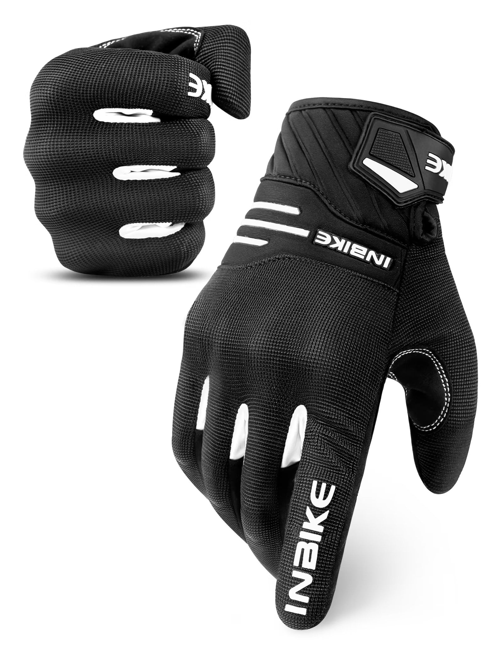 INBIKE Motorcycle Gloves MTB Touchscreen with Thicken Padded & TPR Knuckle Protection Road Bike Gloves White Medium