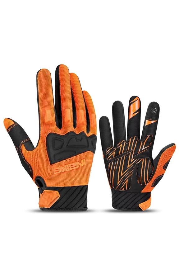 Mountain Bike Gloves MTB Touchscreen with Thicken EVA Padded & TPR Knuckle Protection Road Bike Gloves Orange Large