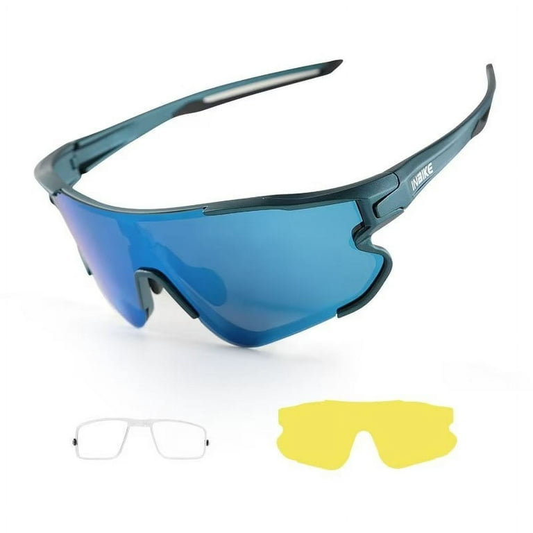 INBIKE Polarized Sports Sunglasses for Men Women Cycling Running Fishing  Glasses UV Protection Blue with Yellow Lens