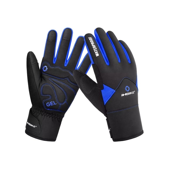 INBIKE Winter Cycling Gloves Cold Weather Thermal Windproof Gel Road Bike Gloves Blue Medium