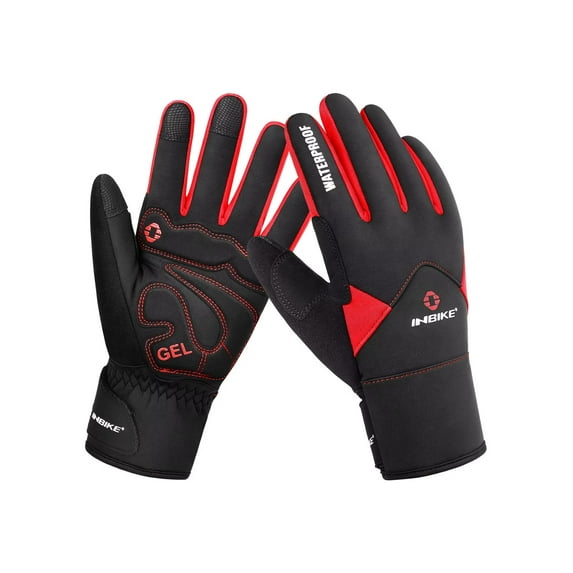 INBIKE Winter Cycling Gloves Cold Weather Thermal Windproof Gel Road Bike Gloves Red Large