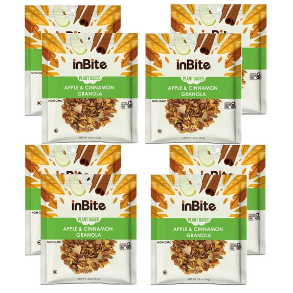 INBITE Granola, Apple & Cinnamon, Vegan, Non-Sugar Added, Healthy, Gluten-Free, 8-Pack, 14.4oz