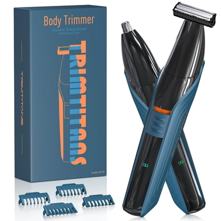 INBUTY Body Hair Trimmer for Men, Mens Body Groomer with Beard Trimmer & Nose Hair Trimmer Dual-Head Trimmer, No Nick Shaver Electric Razor for Men Face Pubic Hair, Durable One Ultra-Sharp Blade