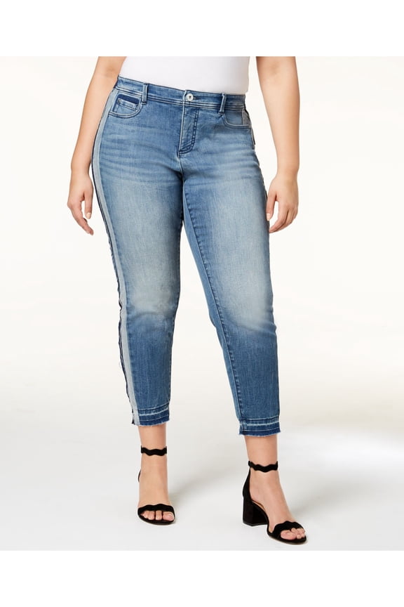 $100 Womens New 0387 Blue Side Stripe Casual Jeans 18W Plus B+B
