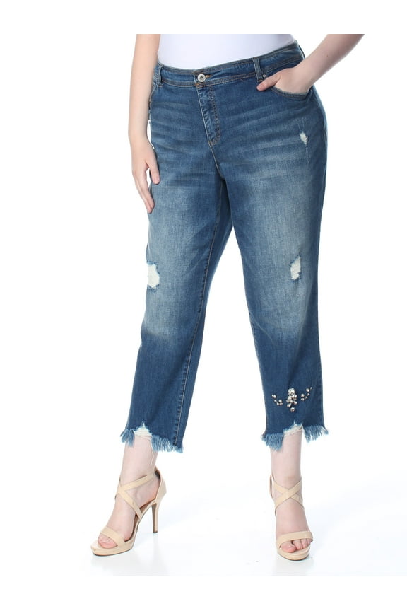 $109 Womens New 1149 Blue Frayed Distressed Skinny Jeans 20W Plus B+B
