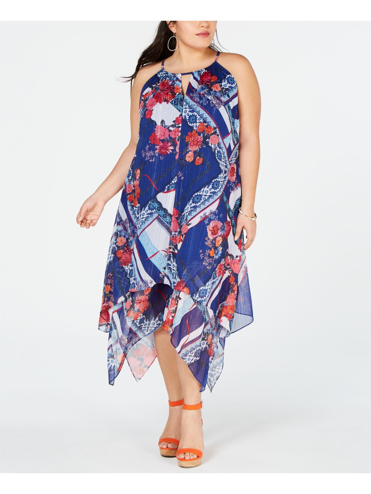 INC Womens Navy Floral Sleeveless Halter Midi Shift Dress Plus Size: 0X -  Walmart Business Supplies