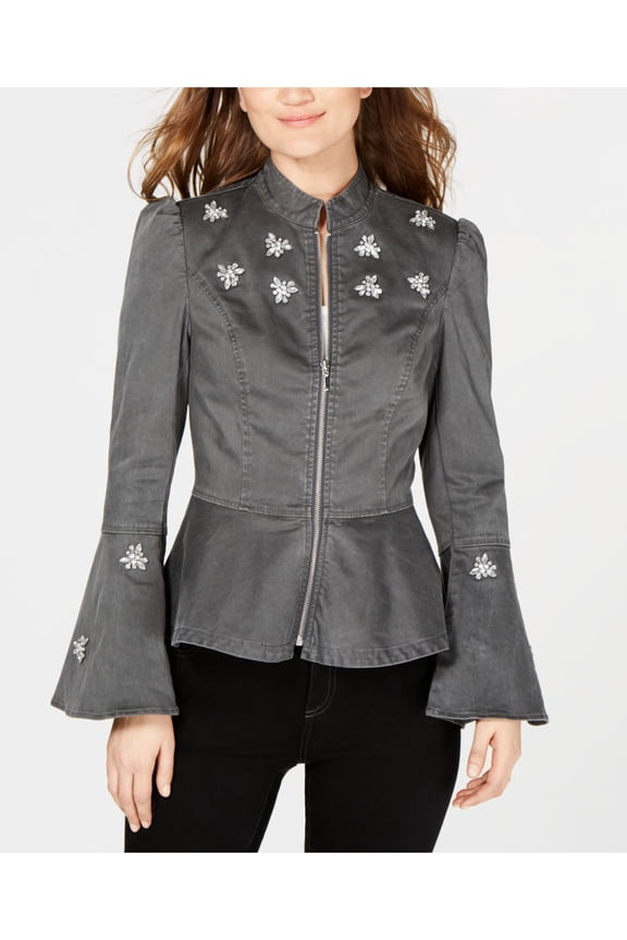 $139 Womens New Gray Embellished Flare Sleeve Casual Jacket XS B+B