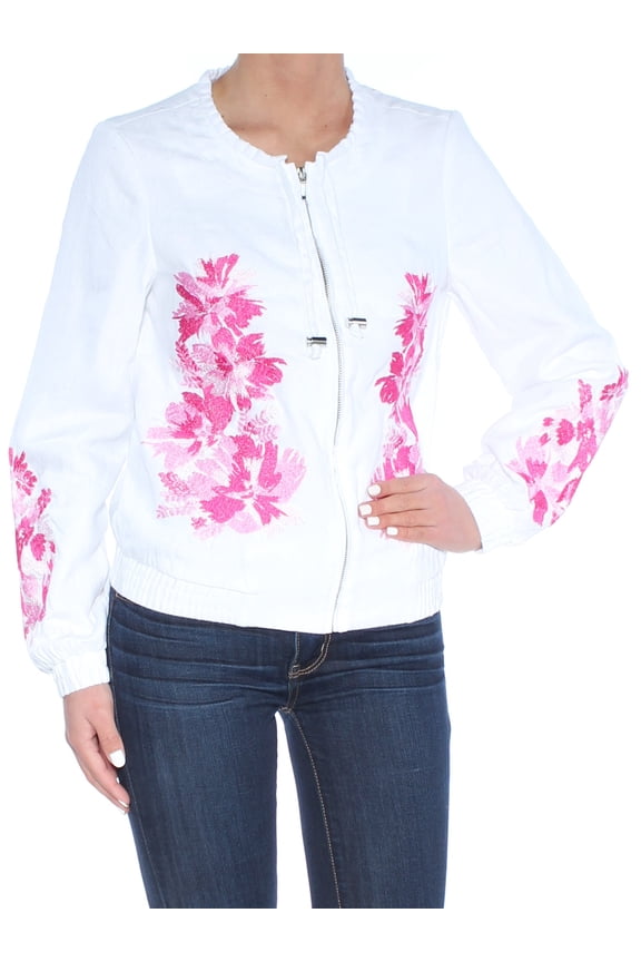 INC $159 Womens New 1130 White Floral Bomber Casual Jacket XS Petites B+B