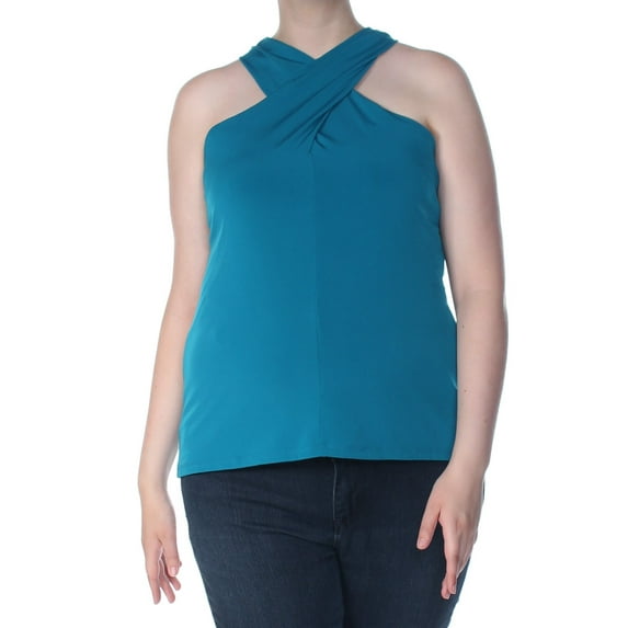 INC $39 Womens New 1080 Teal Heather Grecian Neckline Sleeveless Top XXL B+B