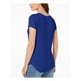 thumbnail image 1 of INC $39 Womens New 1159 Blue Jewel Neck Short Sleeve Casual Top XL B+B, 1 of 3