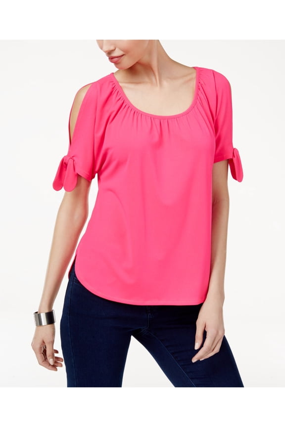 $39 Womens New 1641 Pink Cold Shoulder T-Shirt Top M B+B