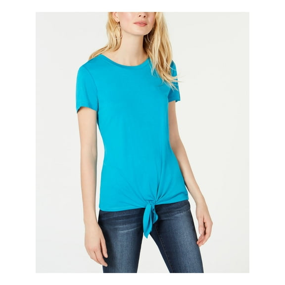 INC $39 Womens New Blue Tie Front  Jewel Neck Short Sleeve T-Shirt Top S B B
