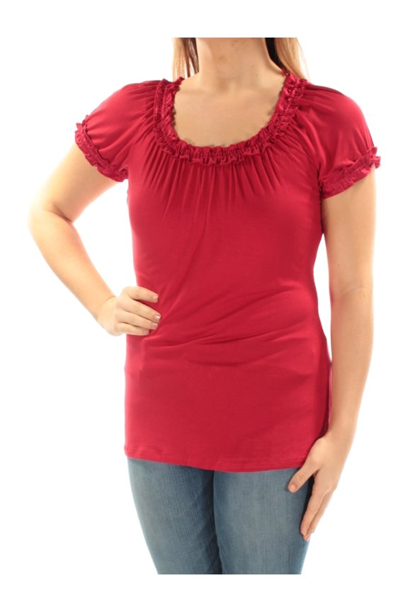 Womens Red Ruffled Raglan Scoop Neck TShirt Top Size: M