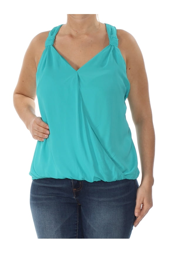 $49 Womens New 1311 Teal Surplice Blouson Tank Sleeveless Top M B+B