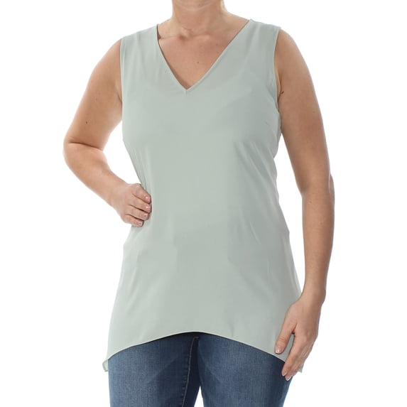 INC Womens Green Handkerchief Hem Sleeveless V Neck Top Size: L