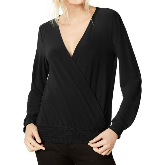 I.N.C Womens Smocked-Hem Pullover Blouse, Black, Small