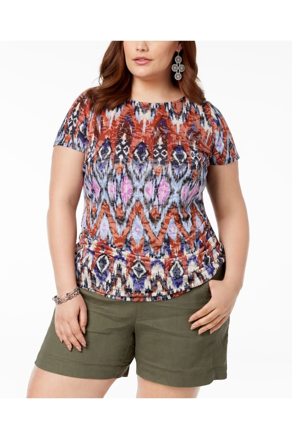 $51 Womens New 1451 White Printed Burnout Ruched Top 3X Plus B+B