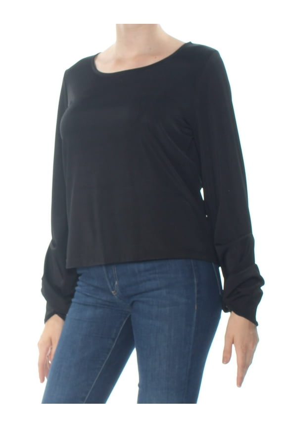 $59 Womens New 1023 Black Balloon-Sleeve Top M B+B