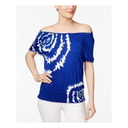 INC $59 Womens New 1158 Blue Tie Dye Rhinestone Short Sleeve Top L B+B