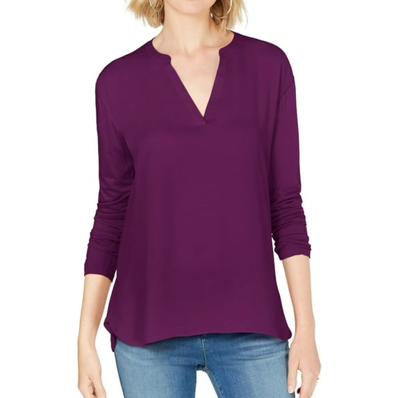 I.N.C Womens Split Neck Pullover Blouse, Purple, Medium
