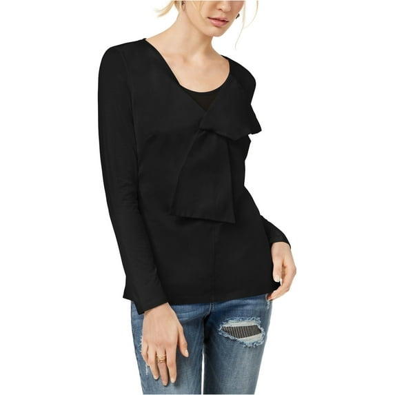 INC $60 Womens New 1098 Black Long Sleeve Tie Neck Tunic Casual Top M B+B