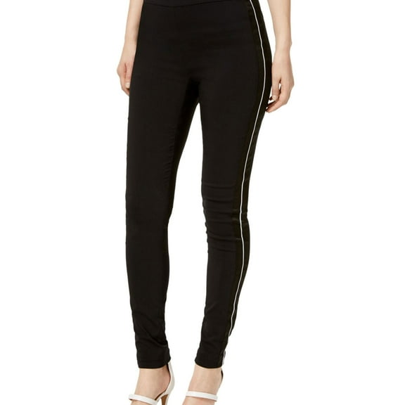 I.N.C Womens Satin Stripe Casual Leggings, Black, 4