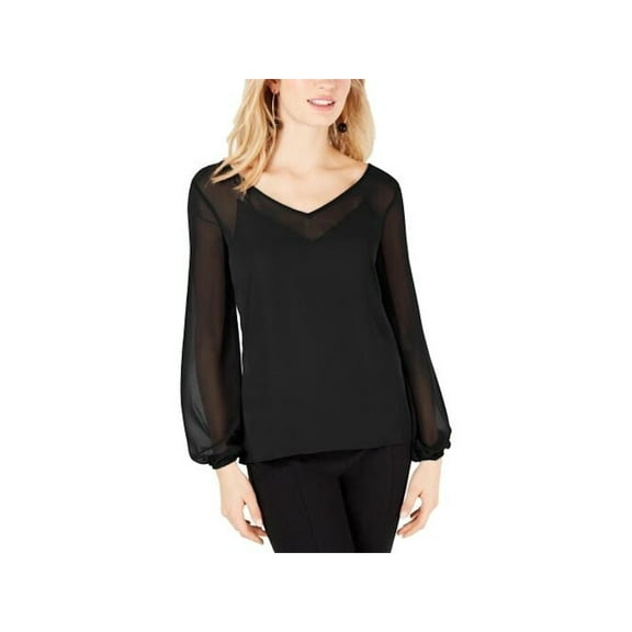 INC Womens Black Long Sleeve V Neck Blouse Top Size: M