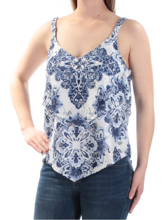 $60 Womens New 1733 Blue Lace Sleeveless V Neck Casual Top XL B+B
