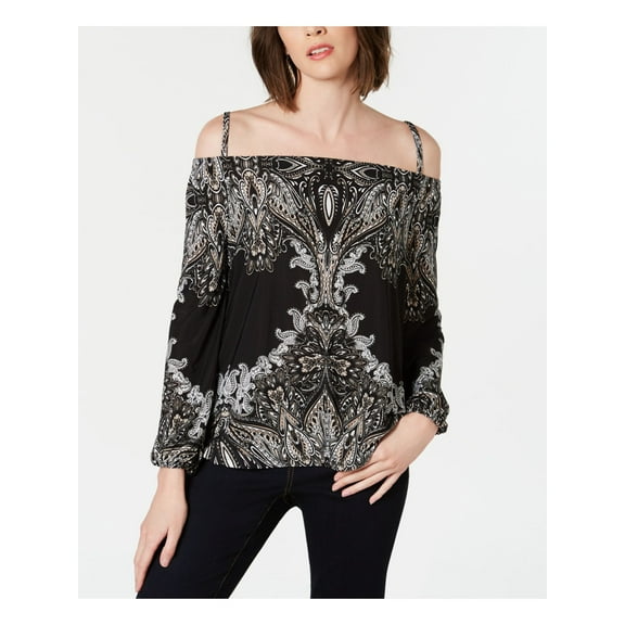 INC $64 Womens New Black Printed Off Shoulder Long Sleeve Top XXL B B