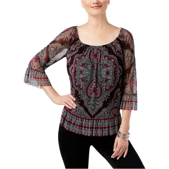 INC $65 Womens New 1377 Black Printed Long Sleeve Off Shoulder Casual Top S B+B