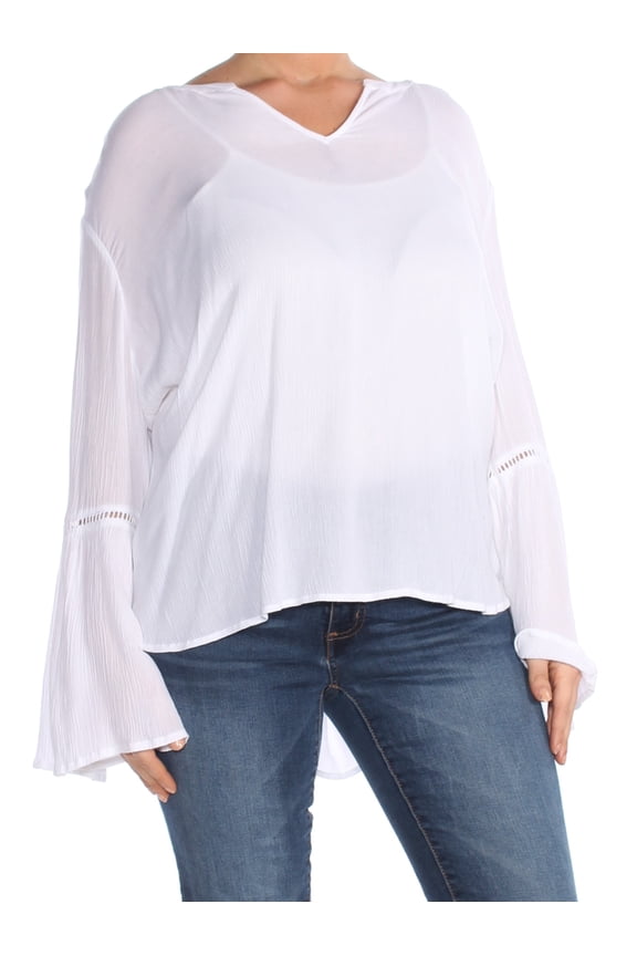 $69 Womens New 1114 White Bell Sleeve Casual Top L B+B
