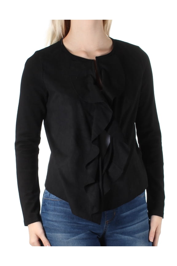$69 Womens New 1466 Black Ruffled Long Sleeve Top S Petites B+B