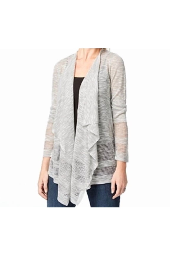 $69 Womens New 2087 Gray Open Knit Draped Cardigan Sweater M B+B