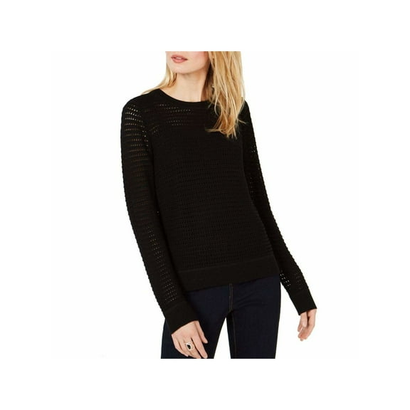 INC $69 Womens New Black Open Knit Crew Neck Long Sleeve Sweater XL B+B
