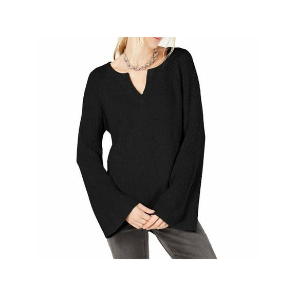 INC $69 Womens New Black Split Neck Fuzzy Long Sleeve Casual Sweater L B B