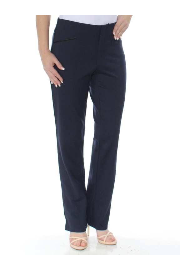 Womens Navy Faux-leather-trim Curvy- Pants Size: 6