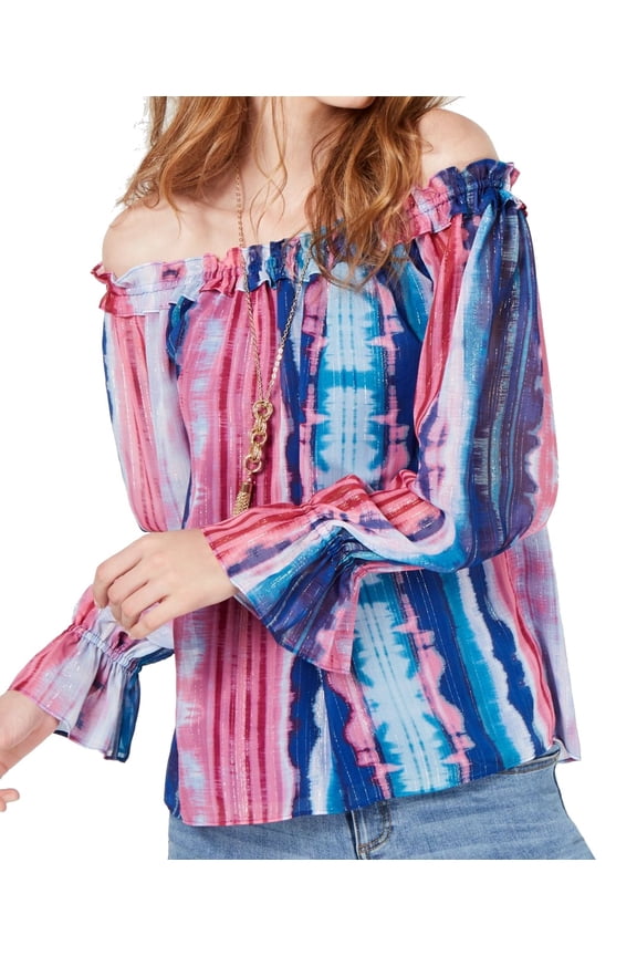Womens Blouse Small Tie Dye Off Shoulder Shimmer Sheer S