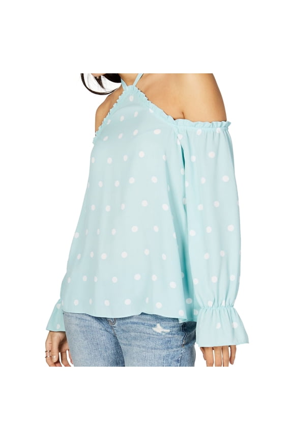 I.N.C Womens Halter Cold Shoulder Blouse, Blue, X-Large