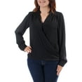 thumbnail image 1 of INC $70 Womens New 1313 Black Cuffed V Neck Faux Wrap Casual Top 4 B+B, 1 of 2