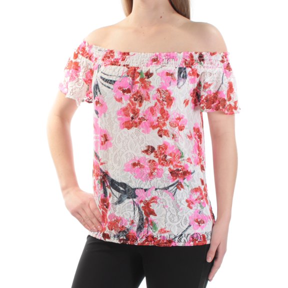 INC $70 Womens New 1343 Pink Floral Lace Off Shoulder Casual Top XL B+B
