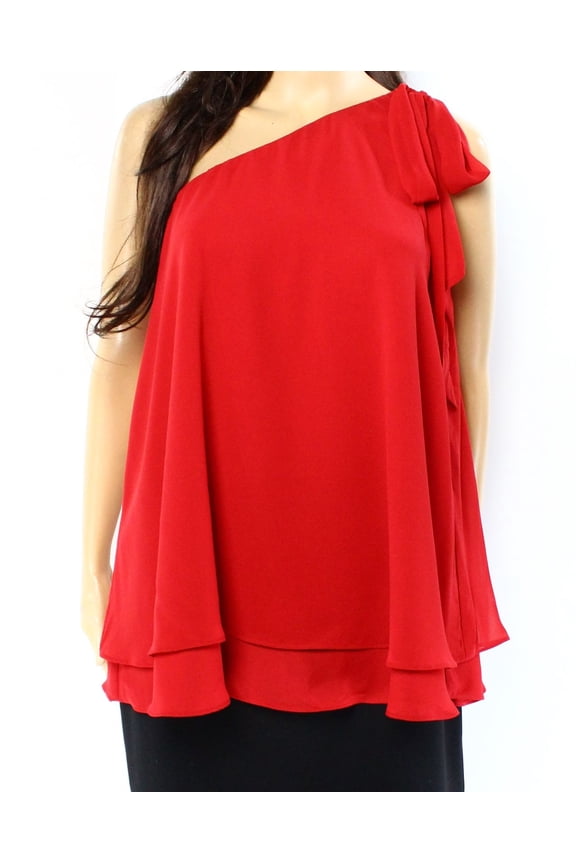 NEW Red One-Shoulder Women's Size 0 Chiffon Layered Top Blouse