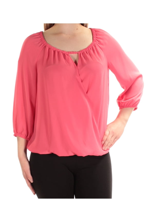 Womens Coral 3/4 Sleeve Keyhole Top Size: M