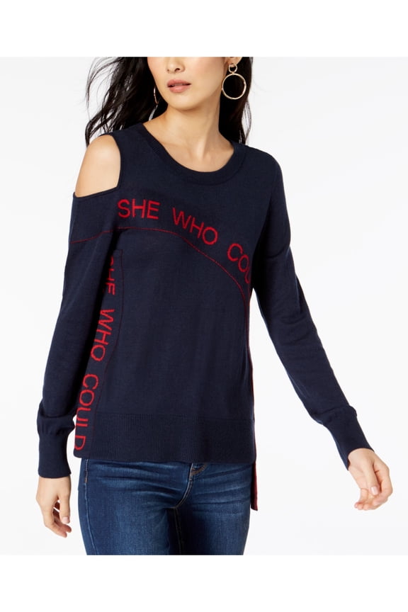 $79 Womens New 1048 Navy Graphic Print Asymmetrical Cut Out Sweater XL B+B