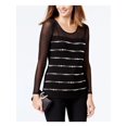 thumbnail image 1 of INC $79 Womens New 1076 Black Striped Illusion Sleeves Long Sleeve Top M B+B, 1 of 2