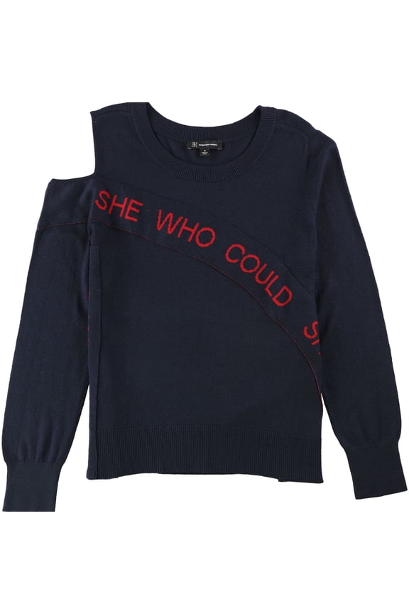 $80 Womens New 1145 Navy Graphic Cold Shoulder Sweater L B+B