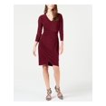 thumbnail image 1 of INC Womens Maroon Long Sleeve V Neck Knee Length Body Con Dress  Size: M, 1 of 3