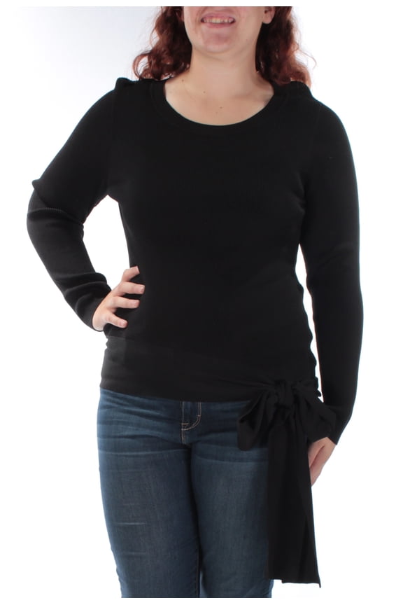 $80 Womens New 1307 Black Tie Long Sleeve Scoop Neck Casual Top M B+B