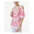 thumbnail image 1 of INC $80 Womens New 9111 Pink Embroidered Bell Sleeve V Neck Top XS B+B, 1 of 2